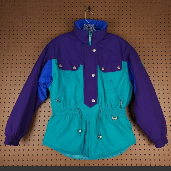 FERA SKIWEAR Ladies Retro 80s 90s Snow puffer Jacket Multicolor Size 10 - Picture 2 of 12